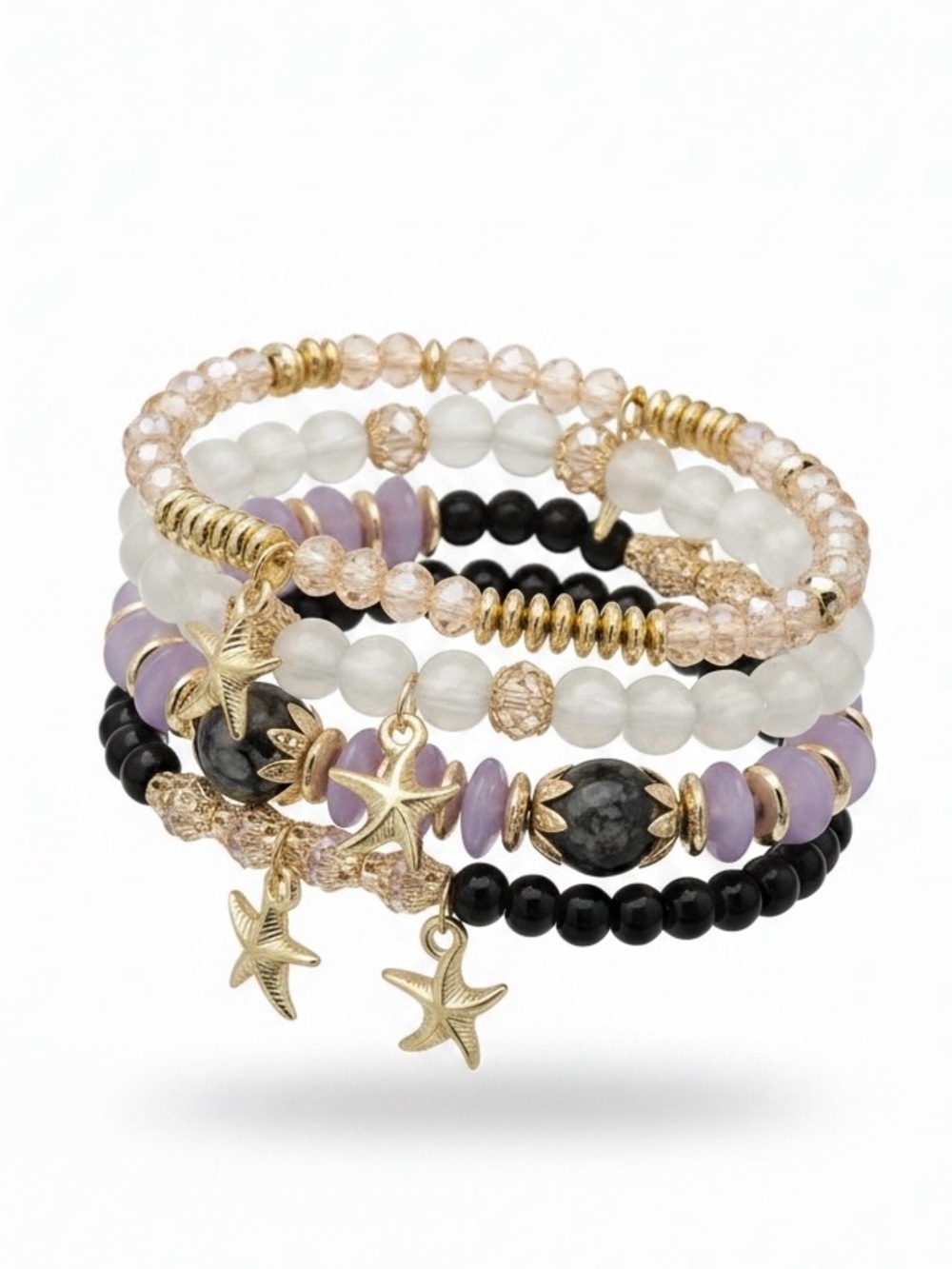 Bohemian Boho Multi-layered Starfish Pendant Crystal Beaded Bracelets Stretchy